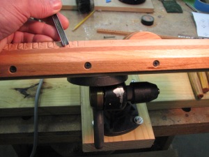I mounted the vise to a swivel base so I can tilt it to the ideal carving angle. Doing 1180 ft of moulding comfort , ease of accessability and speed are very important. Here you can also see that there are no obstructions to get in the way of carving.