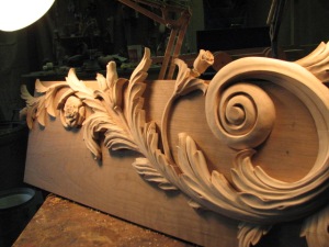 An angled view of the 3ft. long carving.